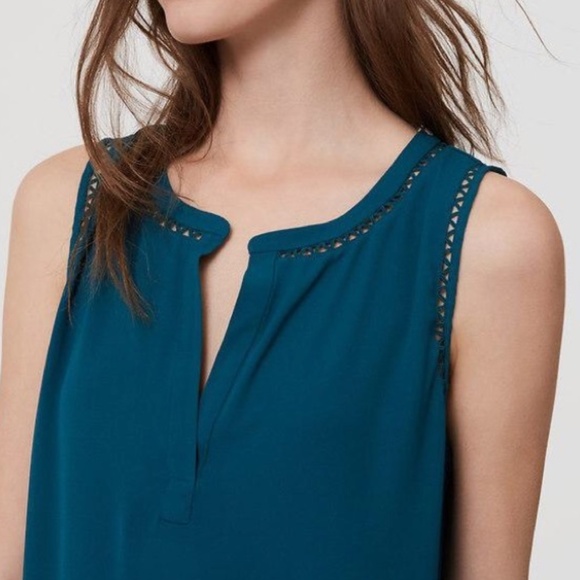 LOFT Teal Sleeveless V-Neck Blouse with Trim – Size Small - Picture 2 of 10